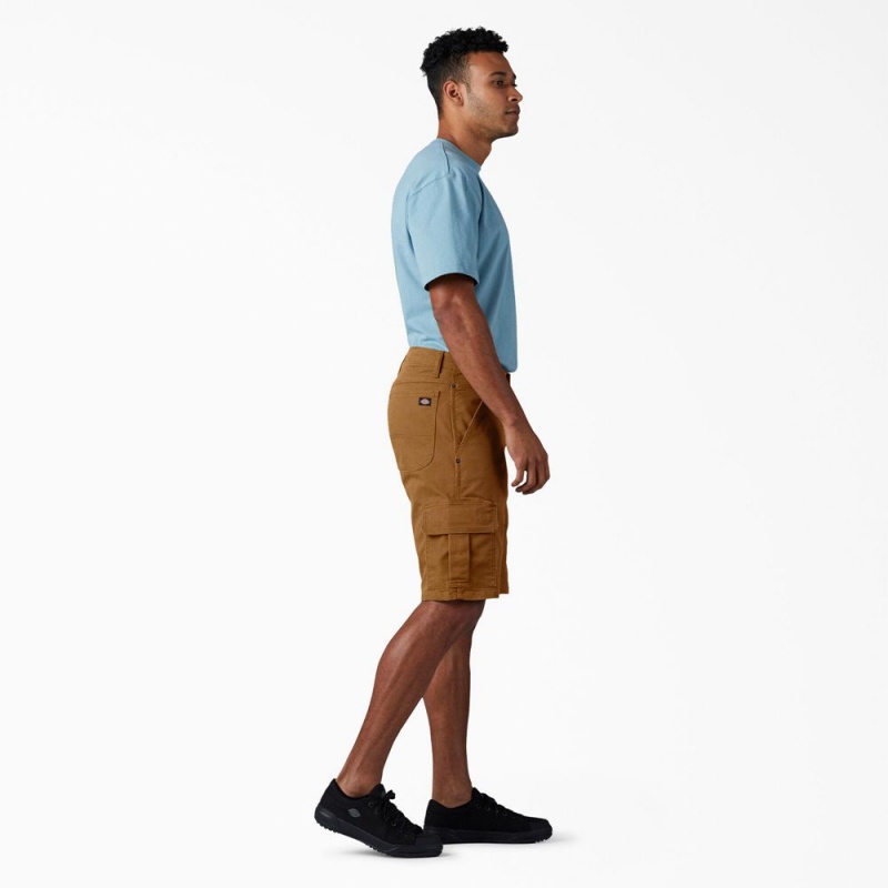 Brown Dickies FLEX Relaxed Fit Duck Cargo Men's Shorts | 937-HRAOFT