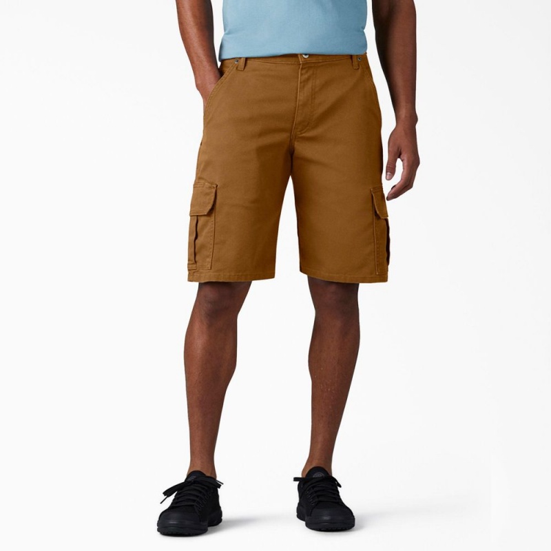 Brown Dickies FLEX Relaxed Fit Duck Cargo Men\'s Shorts | 937-HRAOFT