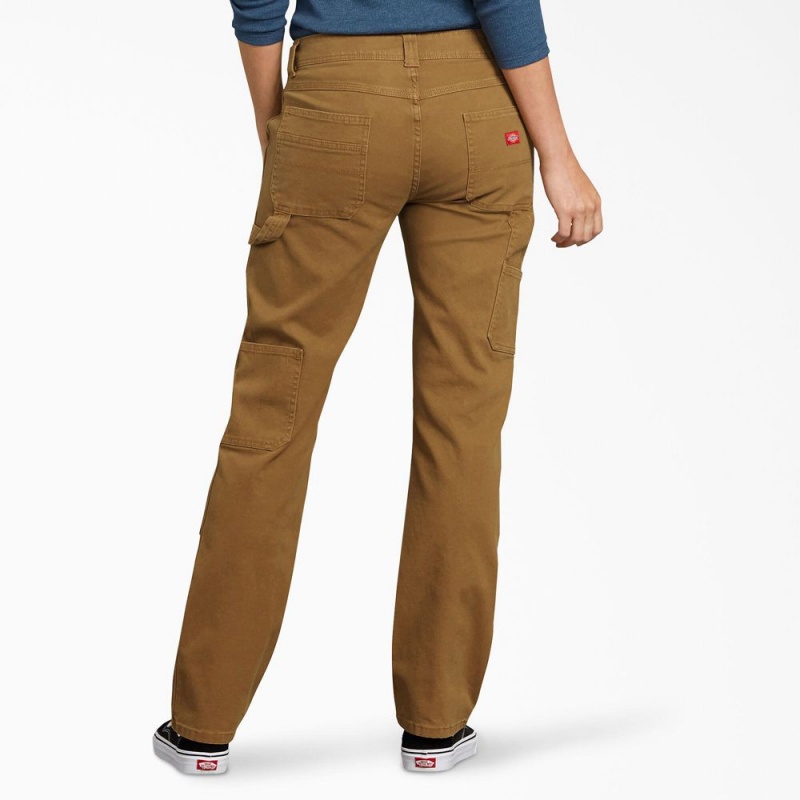 Brown Dickies FLEX Relaxed Fit Duck Carpenter Women's Pants | 689-LSJVXN