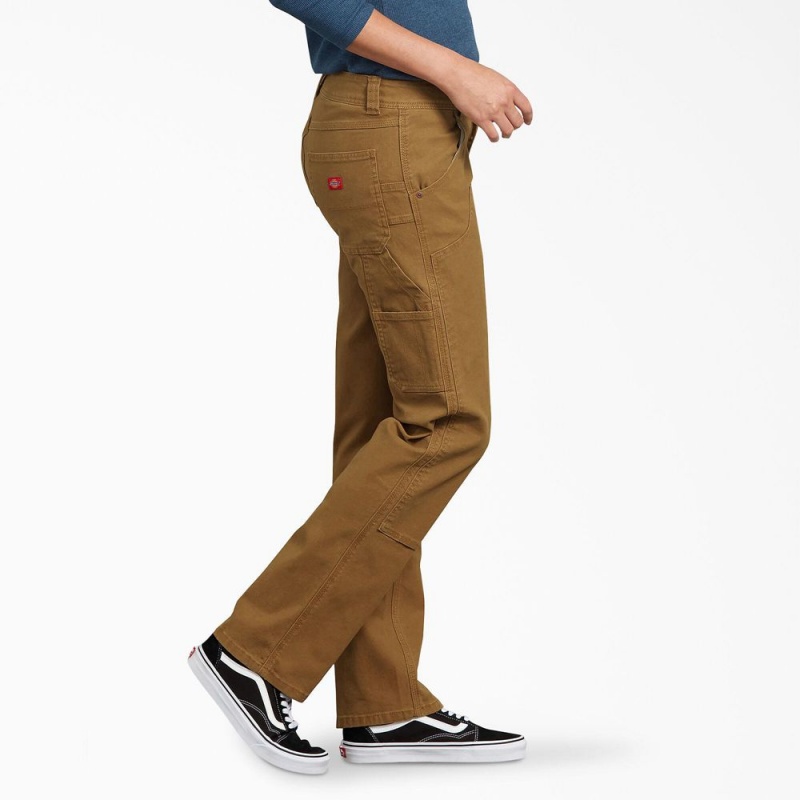 Brown Dickies FLEX Relaxed Fit Duck Carpenter Women's Pants | 689-LSJVXN