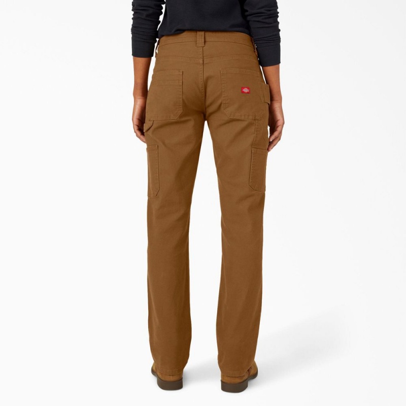 Brown Dickies FLEX Relaxed Straight Fit Duck Carpenter Women's Pants | 328-MOCUHL