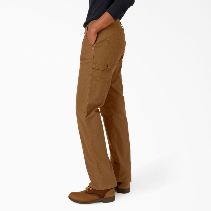 Brown Dickies FLEX Relaxed Straight Fit Duck Carpenter Women's Pants | 328-MOCUHL