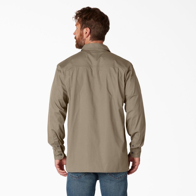 Brown Dickies FLEX Ripstop Long Sleeve Men's Shirt | 564-CGASTM