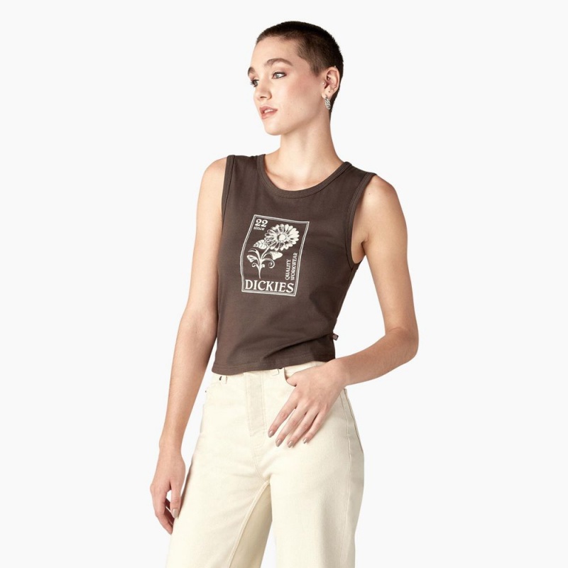 Brown Dickies Graphic Women's Tank Top | 978-NPLCGJ