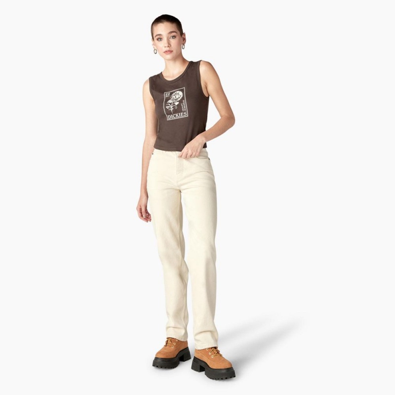 Brown Dickies Graphic Women's Tank Top | 978-NPLCGJ