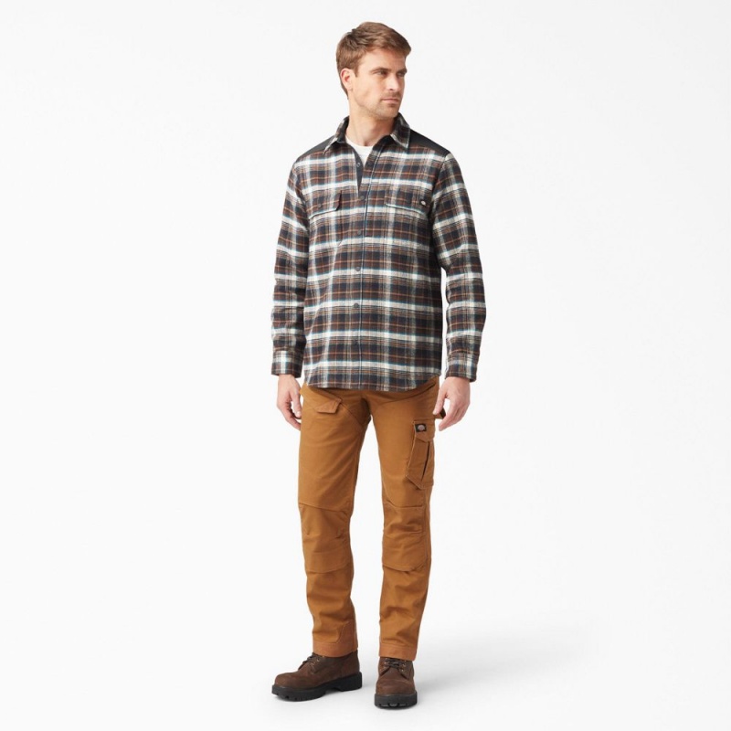 Brown Dickies Heavyweight Brawny Flannel Men's Shirt | 186-OBMVNS