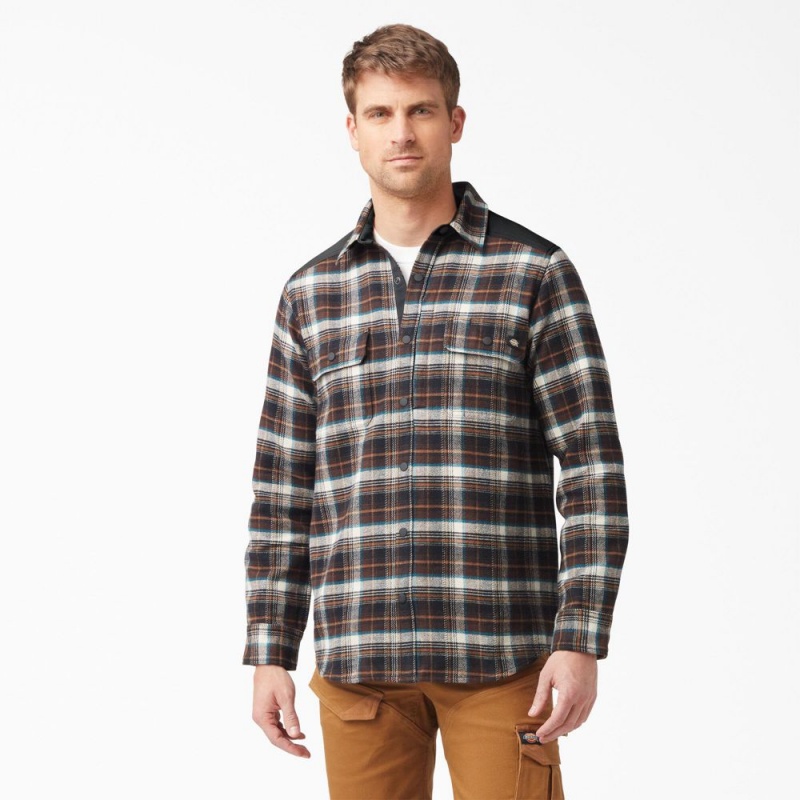 Brown Dickies Heavyweight Brawny Flannel Men\'s Shirt | 186-OBMVNS