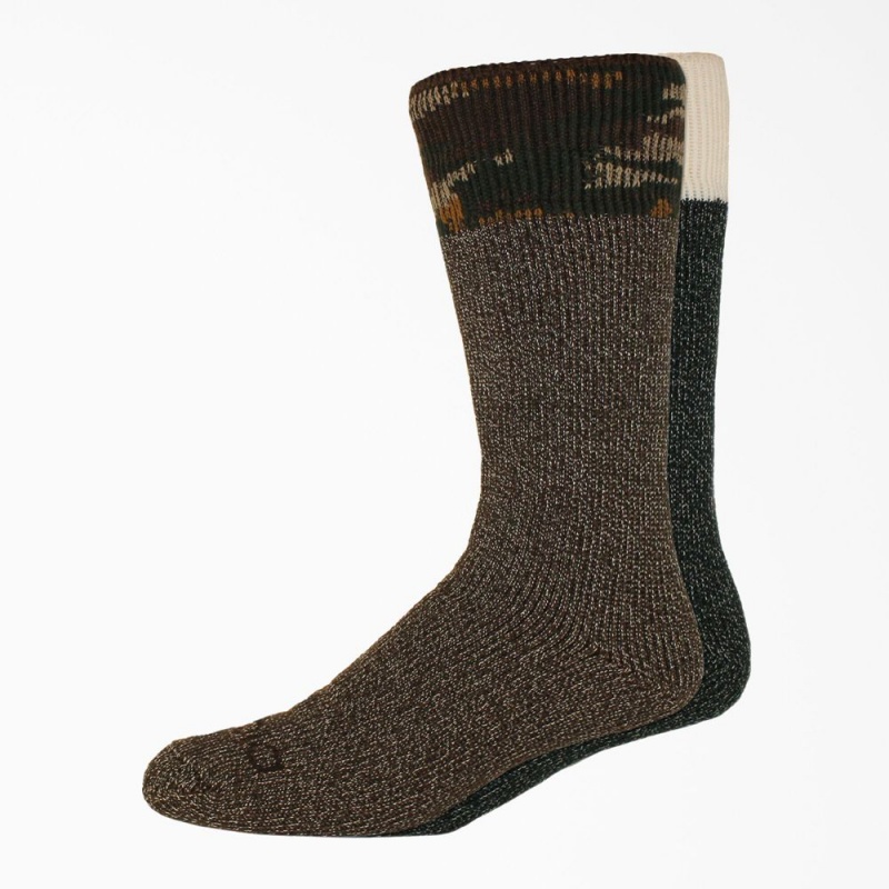 Brown Dickies Heavyweight Charcoal Fiber Crew 2-Pack Men\'s Socks | 647-BHGLEV