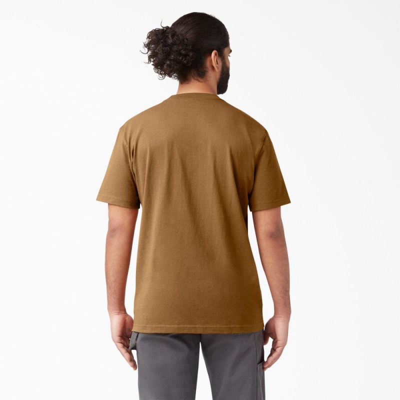 Brown Dickies Heavyweight Short Sleeve Pocket Men's T-Shirt | 547-ZMBUJY