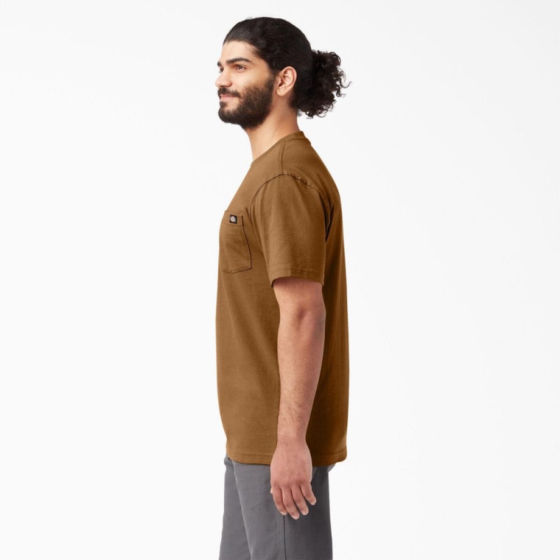 Brown Dickies Heavyweight Short Sleeve Pocket Men's T-Shirt | 547-ZMBUJY