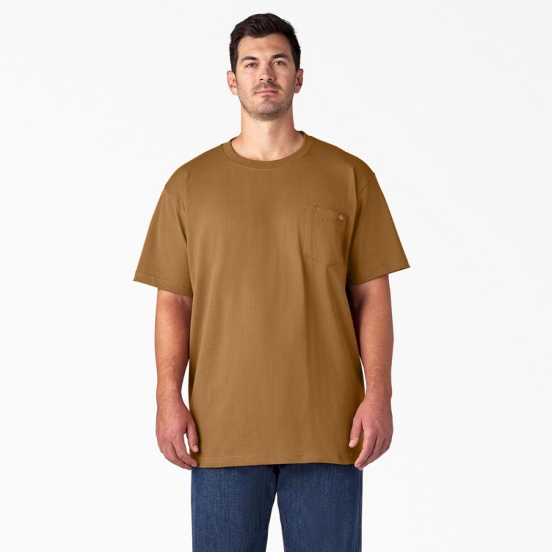 Brown Dickies Heavyweight Short Sleeve Pocket Men's T-Shirt | 547-ZMBUJY