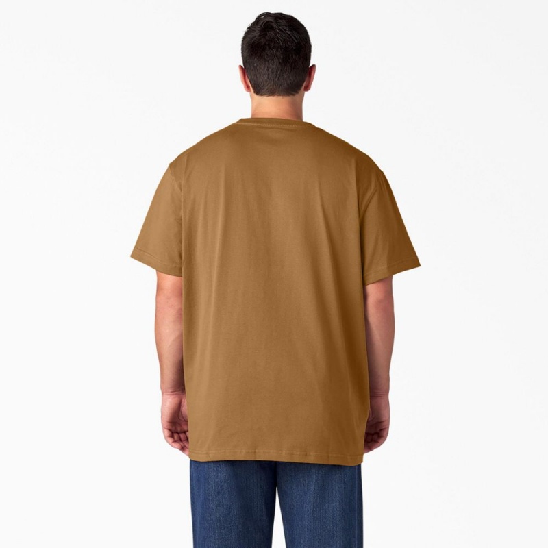 Brown Dickies Heavyweight Short Sleeve Pocket Men's T-Shirt | 547-ZMBUJY