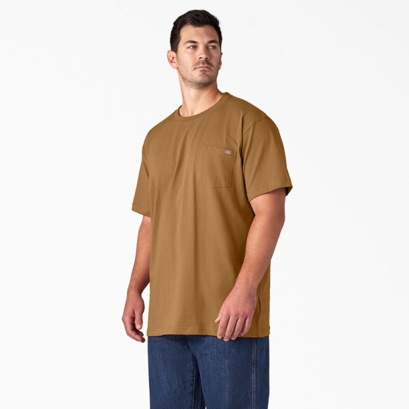 Brown Dickies Heavyweight Short Sleeve Pocket Men's T-Shirt | 547-ZMBUJY