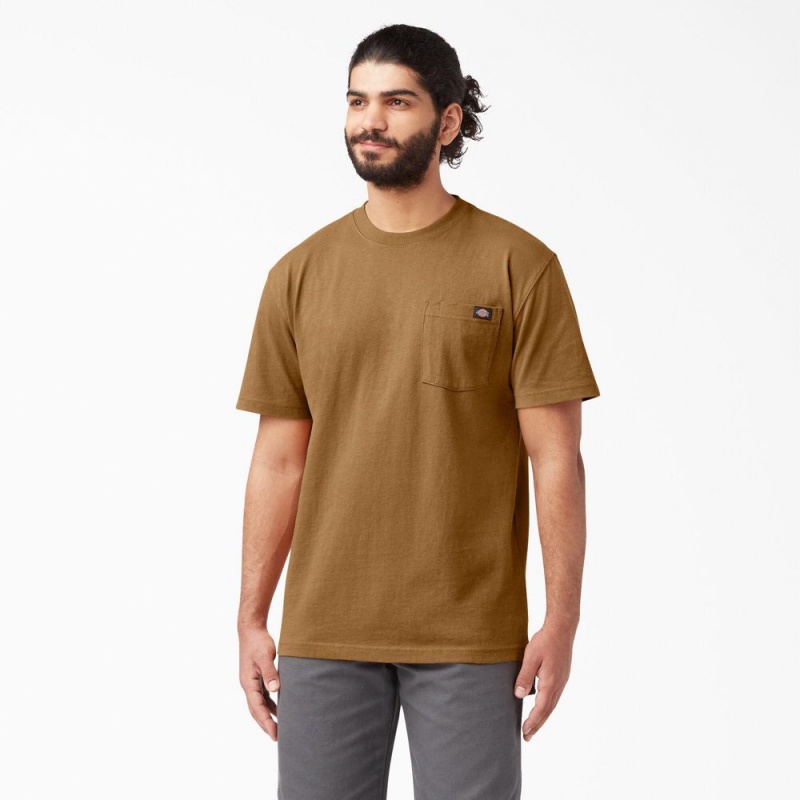 Brown Dickies Heavyweight Short Sleeve Pocket Men\'s T-Shirt | 547-ZMBUJY