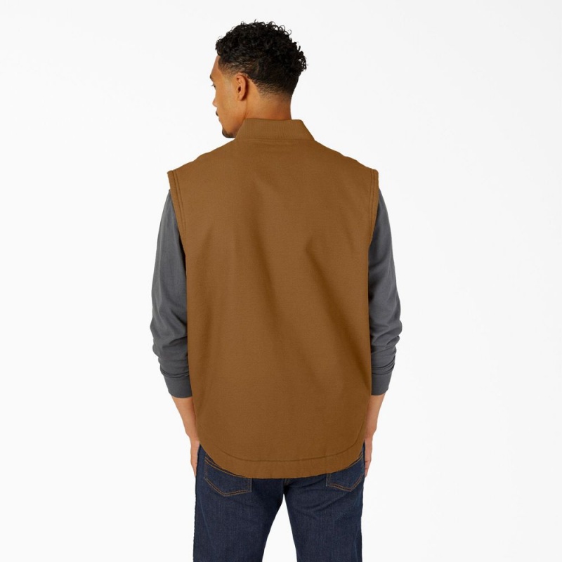 Brown Dickies High Pile Fleece Lined Duck Men's Vest | 930-HEAKVM