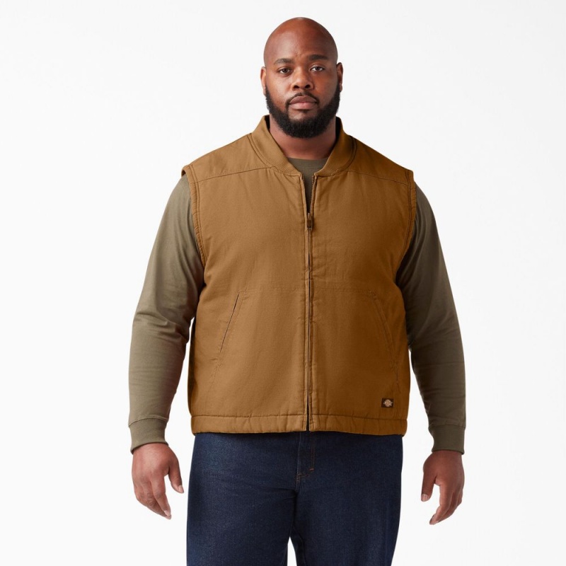 Brown Dickies High Pile Fleece Lined Duck Men's Vest | 930-HEAKVM