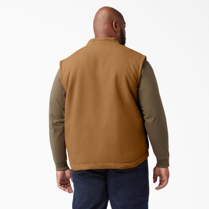 Brown Dickies High Pile Fleece Lined Duck Men's Vest | 930-HEAKVM