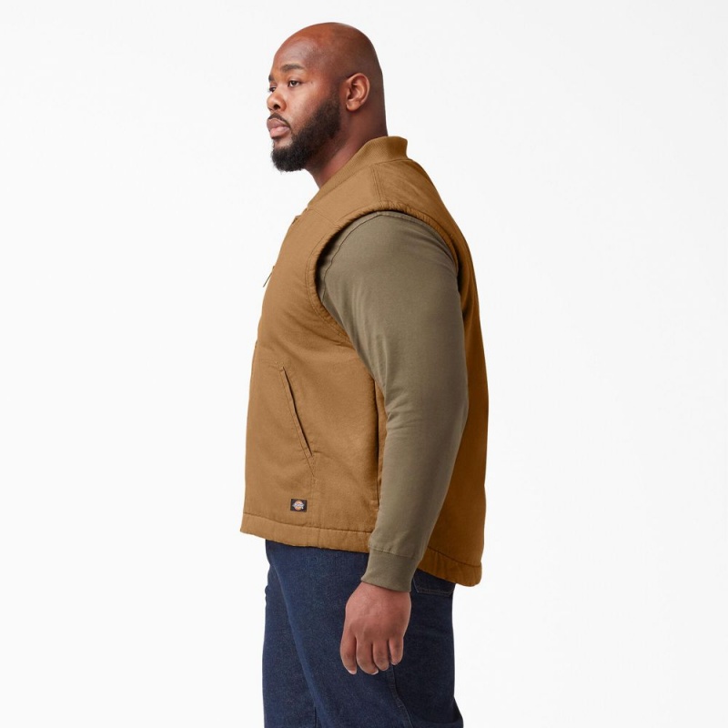 Brown Dickies High Pile Fleece Lined Duck Men's Vest | 930-HEAKVM