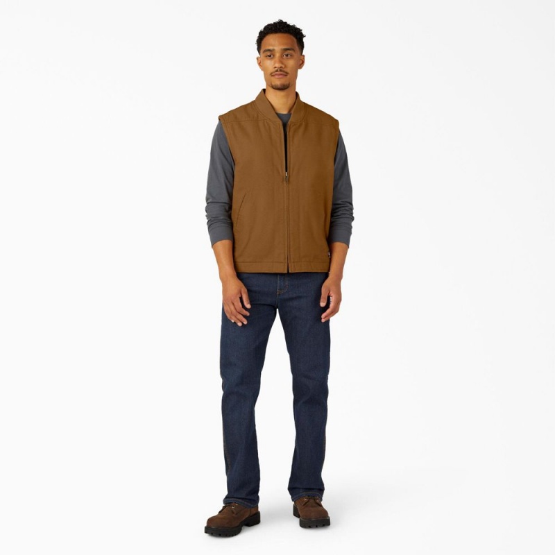 Brown Dickies High Pile Fleece Lined Duck Men's Vest | 930-HEAKVM