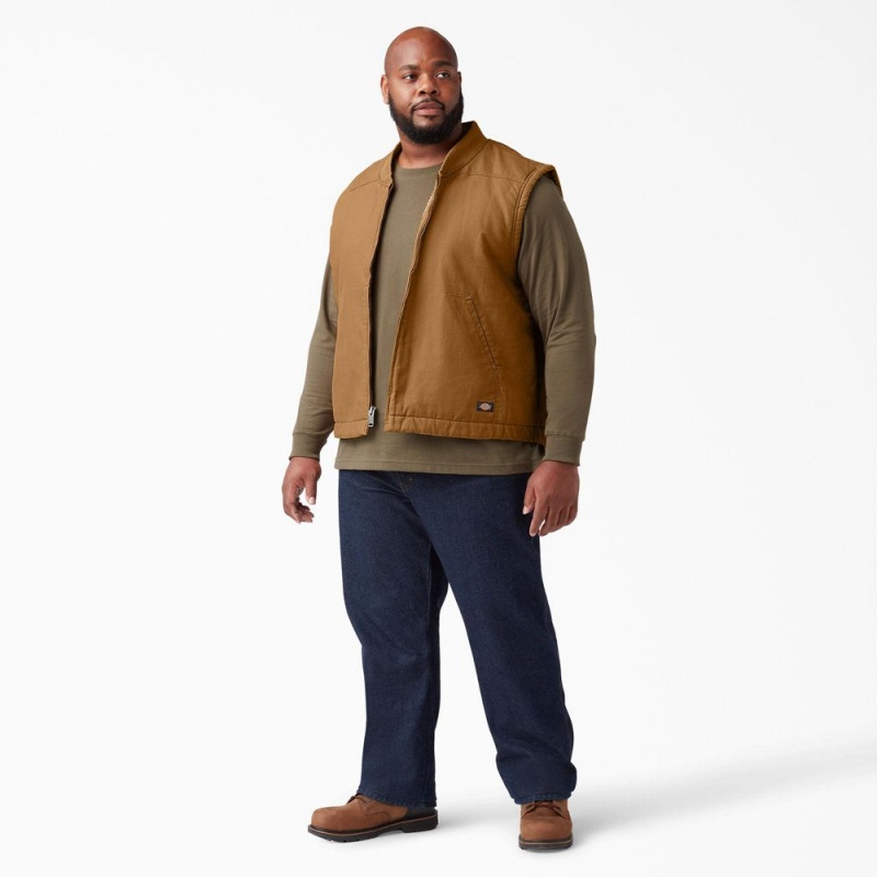 Brown Dickies High Pile Fleece Lined Duck Men's Vest | 930-HEAKVM