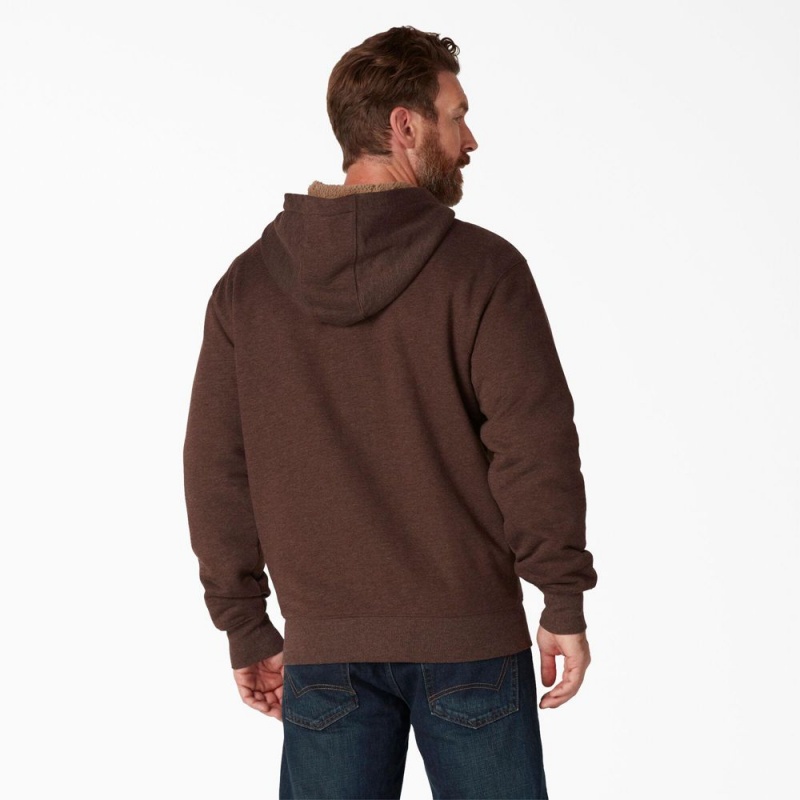 Brown Dickies High Pile Fleece Lined Full Zip Men's Hoodie | 607-UJTPGR