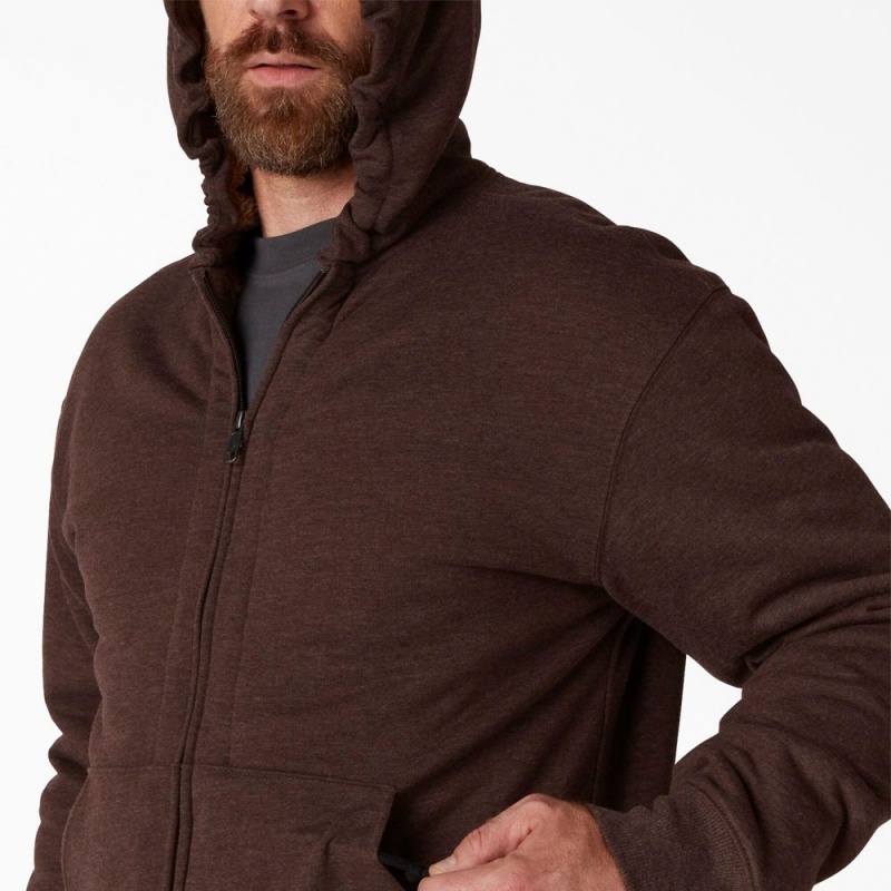 Brown Dickies High Pile Fleece Lined Full Zip Men's Hoodie | 607-UJTPGR