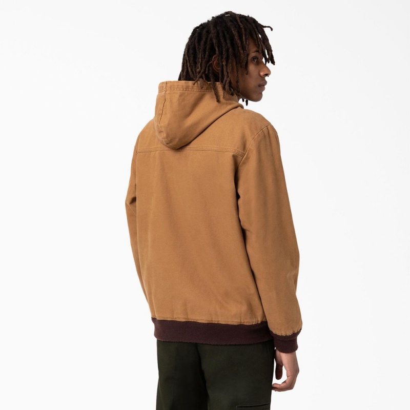 Brown Dickies Hooded Bomber Men's Jacket | 370-DVUHXC