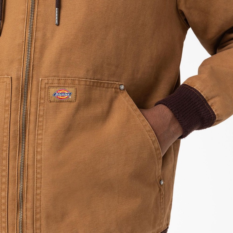 Brown Dickies Hooded Bomber Men's Jacket | 370-DVUHXC