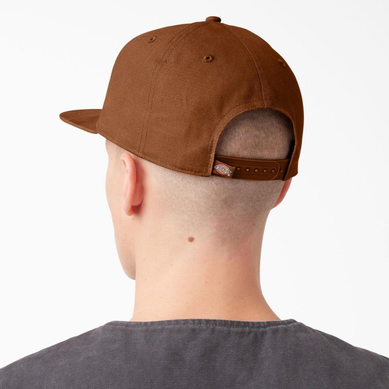 Brown Dickies Logo Patch Flat Bill Men's Cap | 726-YHRMIK