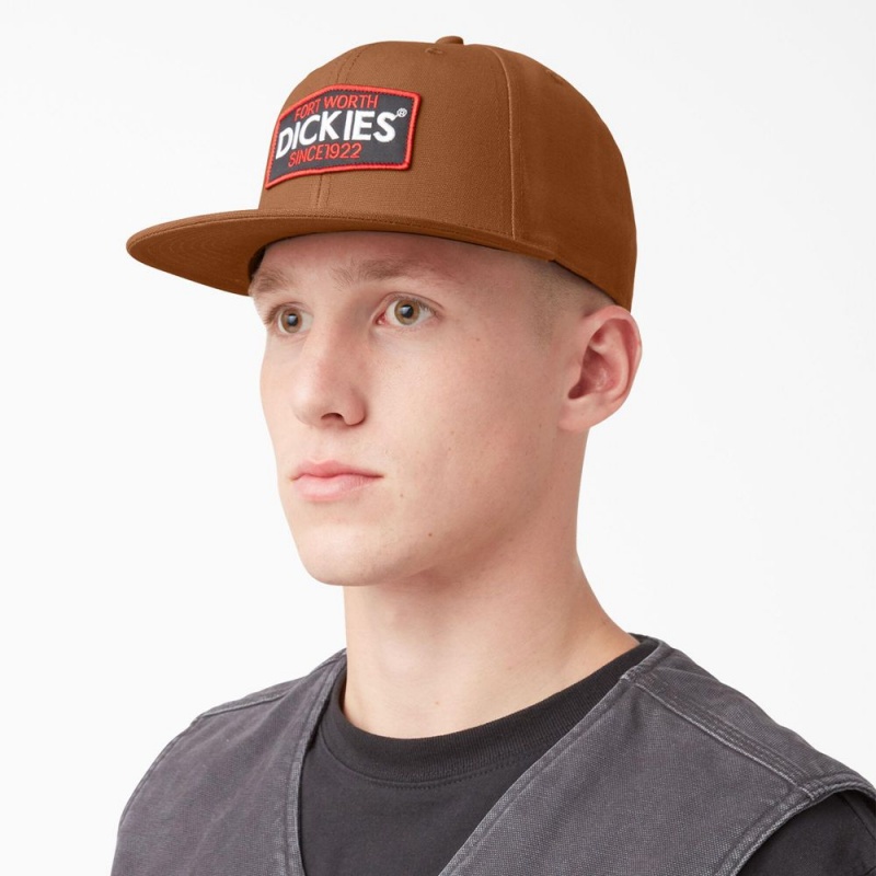 Brown Dickies Logo Patch Flat Bill Men\'s Cap | 726-YHRMIK