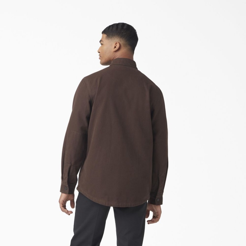 Brown Dickies Long Sleeve Flannel-Lined Duck Men's Shirt | 417-UNSWIK