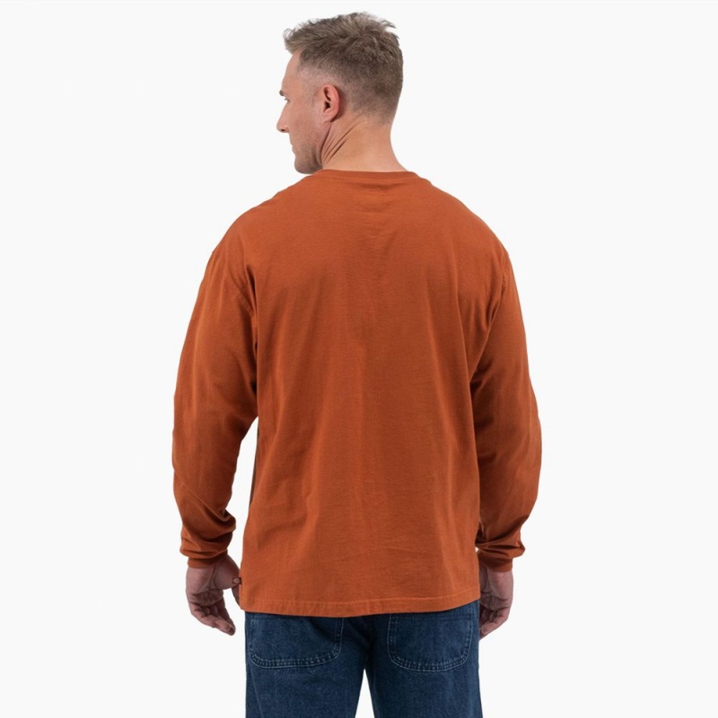 Brown Dickies Long Sleeve Henley Men's T-Shirt | 079-UYNJOG