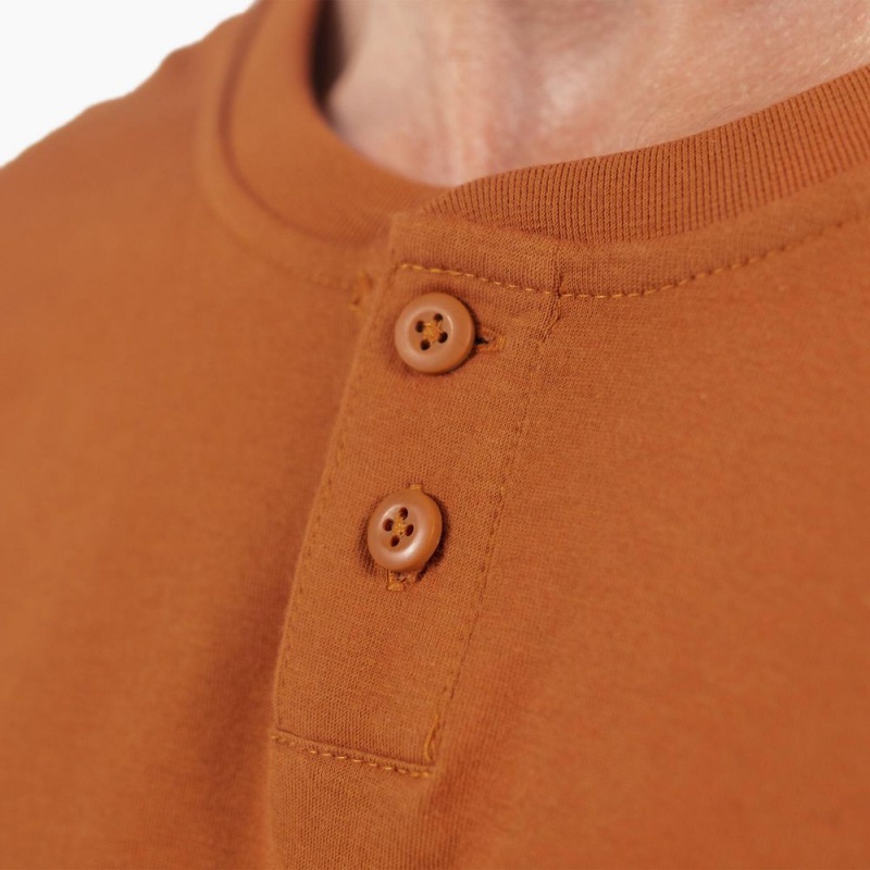 Brown Dickies Long Sleeve Henley Men's T-Shirt | 079-UYNJOG