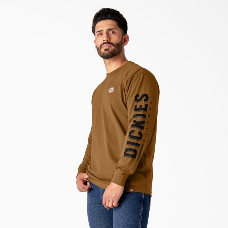 Brown Dickies Long Sleeve Workwear Graphic Men's T-Shirt | 927-UOREAH