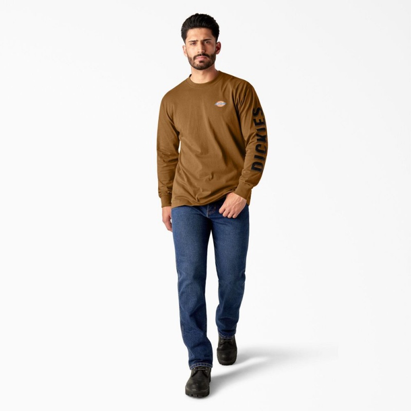 Brown Dickies Long Sleeve Workwear Graphic Men's T-Shirt | 927-UOREAH