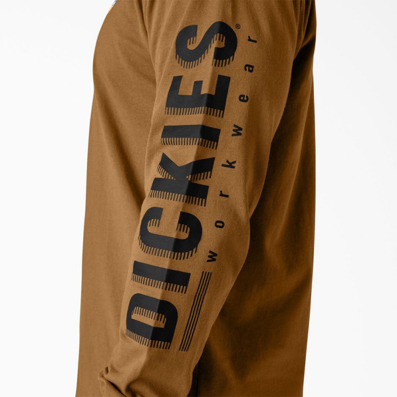 Brown Dickies Long Sleeve Workwear Graphic Men's T-Shirt | 927-UOREAH