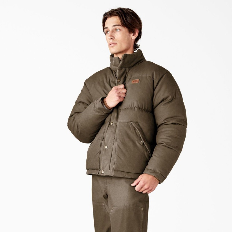 Brown Dickies Lucas Fully Waxed Puffer Men's Jacket | 863-UGKCRY