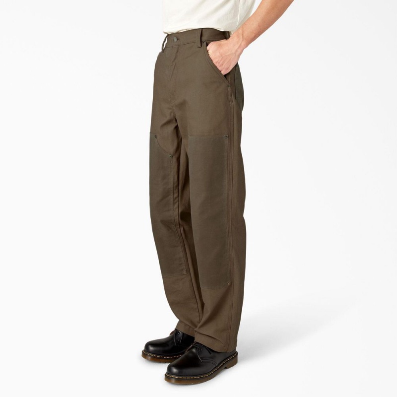 Brown Dickies Lucas Waxed Canvas Double Knee Men's Pants | 675-HCVGOQ