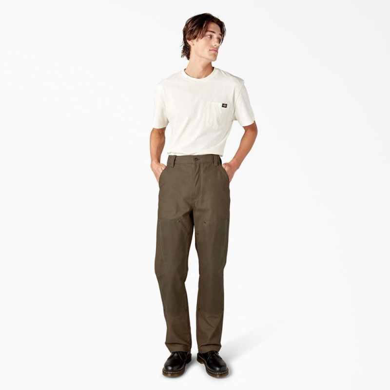 Brown Dickies Lucas Waxed Canvas Double Knee Men's Pants | 675-HCVGOQ