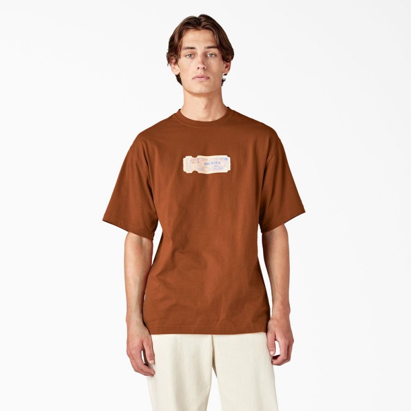 Brown Dickies Paxico Graphic Men\'s T-Shirt | 826-JZDALC