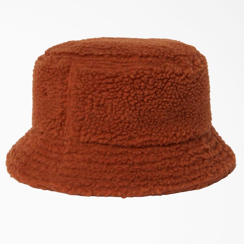 Brown Dickies Red Chute Fleece Bucket Men's Hat | 396-HXAYOS