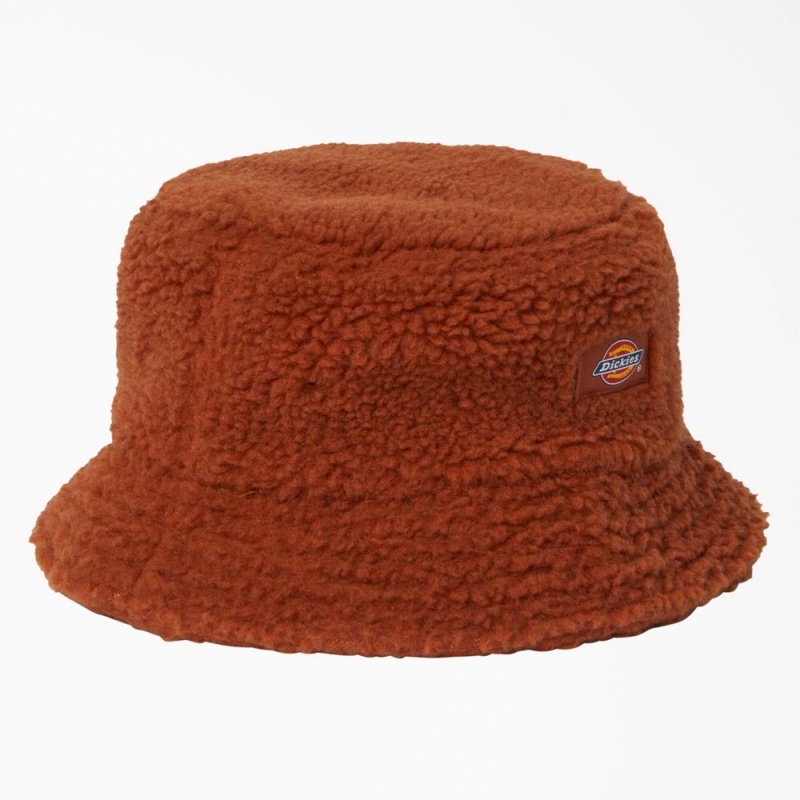 Brown Dickies Red Chute Fleece Bucket Men\'s Hat | 396-HXAYOS