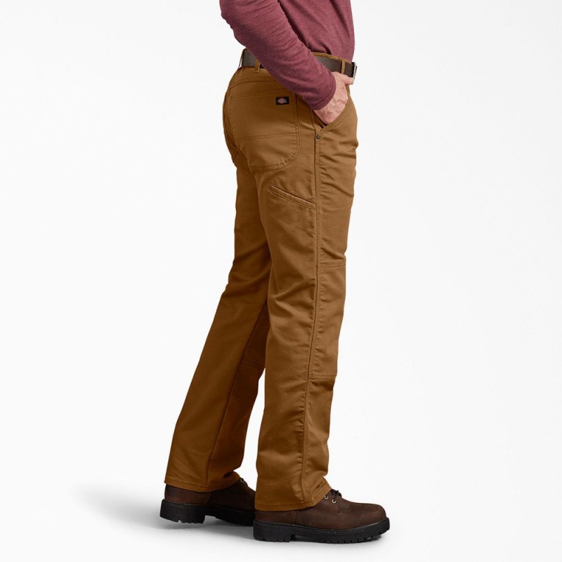 Brown Dickies Regular Fit Duck Double Knee Men's Pants | 853-RLKMCX