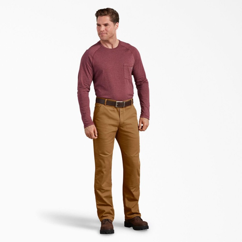 Brown Dickies Regular Fit Duck Double Knee Men's Pants | 853-RLKMCX