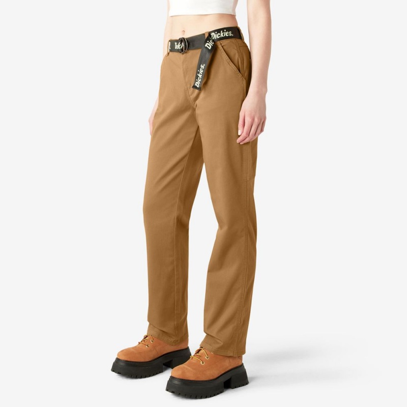 Brown Dickies Relaxed Fit Carpenter Women's Pants | 975-COPKGS