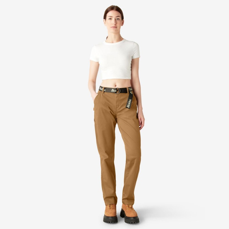 Brown Dickies Relaxed Fit Carpenter Women's Pants | 975-COPKGS