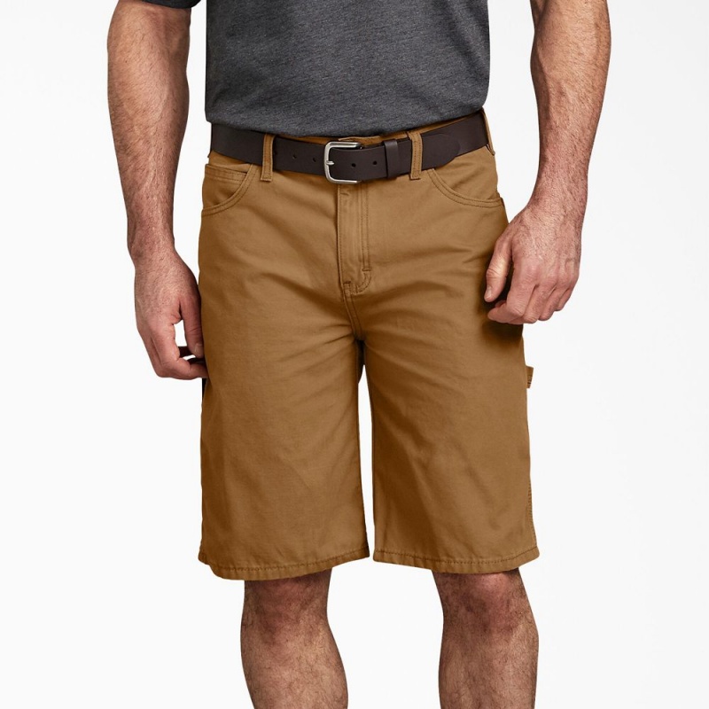 Brown Dickies Relaxed Fit Duck Carpenter Men's Shorts | 794-ZEXDRH