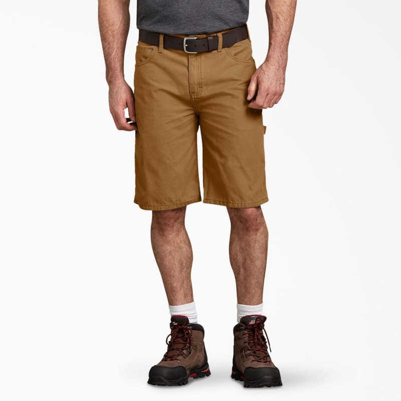 Brown Dickies Relaxed Fit Duck Carpenter Men\'s Shorts | 794-ZEXDRH