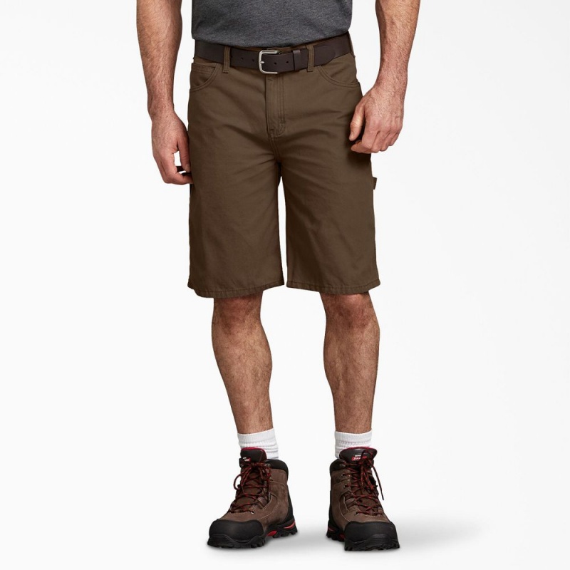 Brown Dickies Relaxed Fit Duck Carpenter Men\'s Shorts | 685-FWSRZH