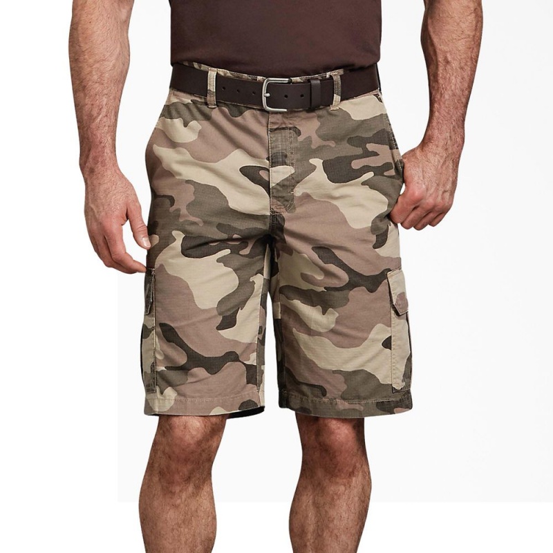 Brown Dickies Relaxed Fit Ripstop Cargo Men's Shorts | 945-TUKCOB